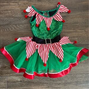 Kids Green and Red Elf Costume Dress Dance Holiday Size Small (5-6)